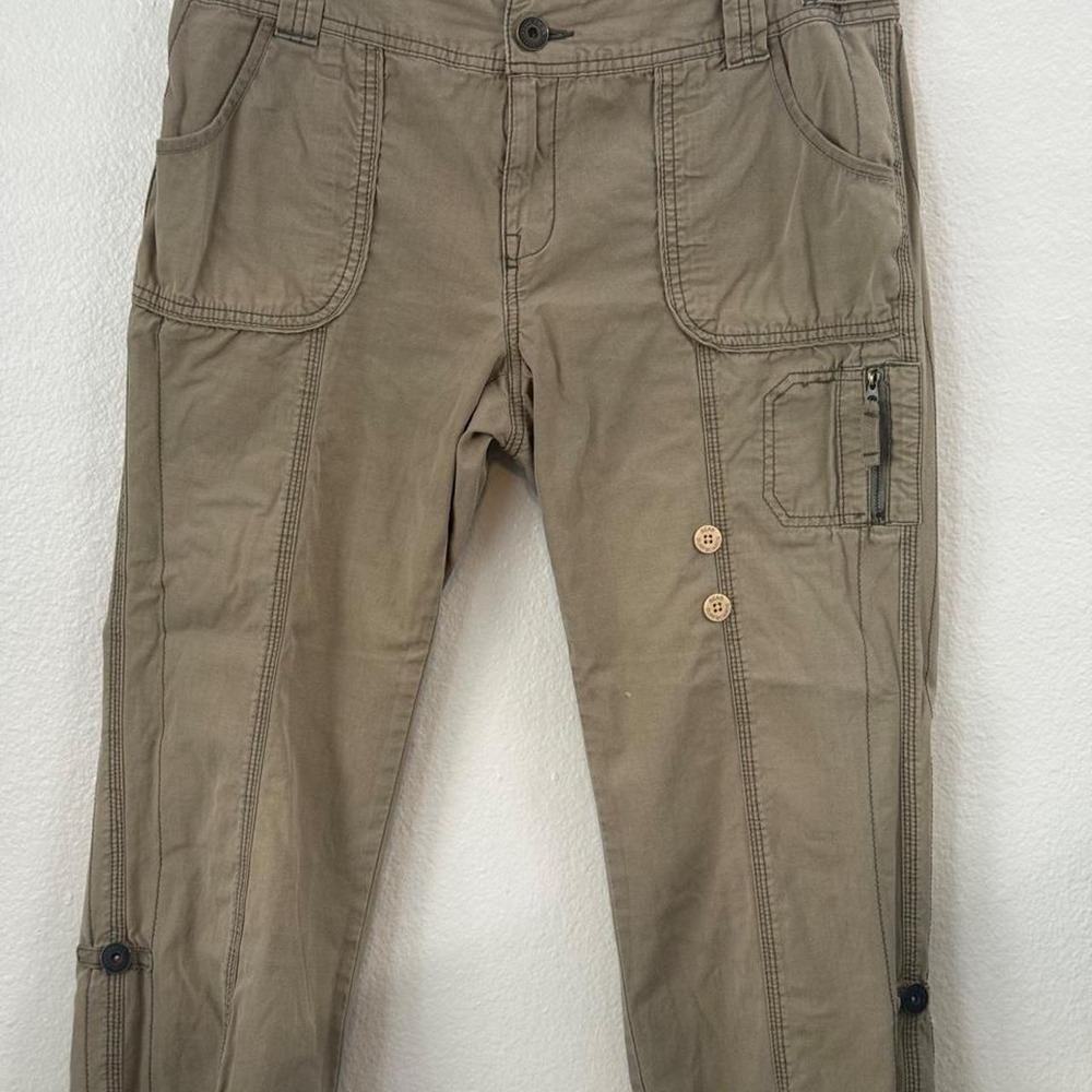 VTG Y2K Eddie Bauer Mercer Fit Cargo Capri Pants Khaki Size 10P Roll-Up